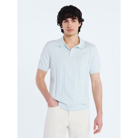 Free Assembly Men's Textured Stripe Polo Sweater with Short Sleeves, Sizes S-3XL