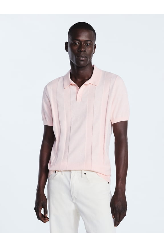 Men's Textured Stripe Polo Sweater with Short Sleeves, Sizes S-3XL