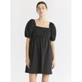 thumbnail image 1 of Free Assembly Women's Shirred Cotton Mini Dress with Puff Sleeves, Sizes XS-XXXL, 1 of 4