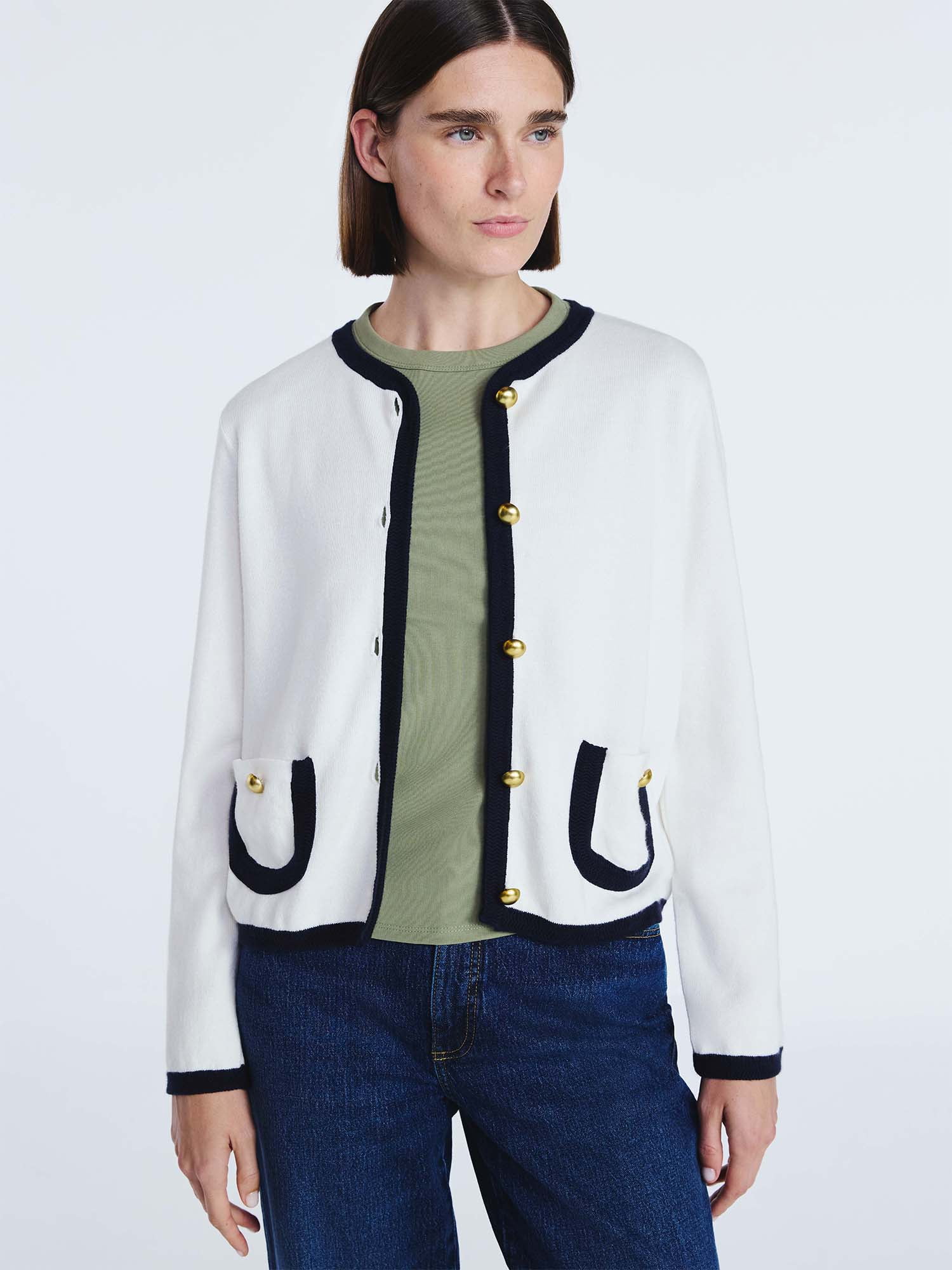 Free Assembly Women's Tipped Patch Pocket Cardigan Sweater, Lightweight, Sizes XS-XXL