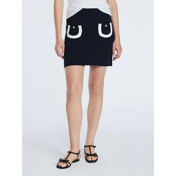 Free Assembly Women's Tipped Patch Pocket Mini Sweater Skirt, Sizes XS-XXL