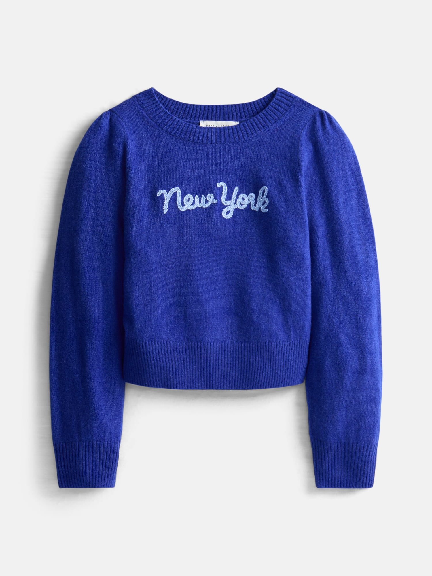 Free Assembly Girls and Toddler Cashmere Sweater with Puff Shoulder Sleeves, Sizes 2T-5T and 7/8-10/12