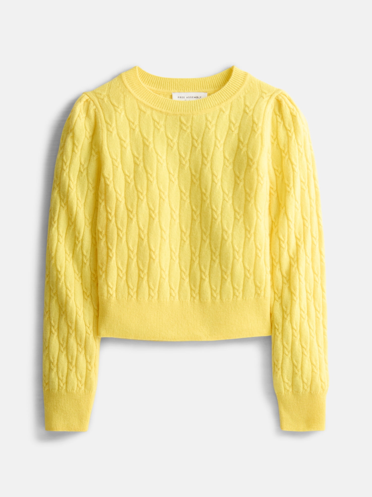 Free Assembly Toddler and Kids Cable Knit Cashmere Sweater with Puff Sleeves, Sizes 2T-5T and 6-12