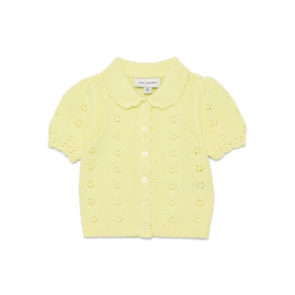 Free Assembly Kids and Toddler Cotton Pointelle Cardigan Sweater with Short Sleeves, Sizes 12M-3T and XS-XL