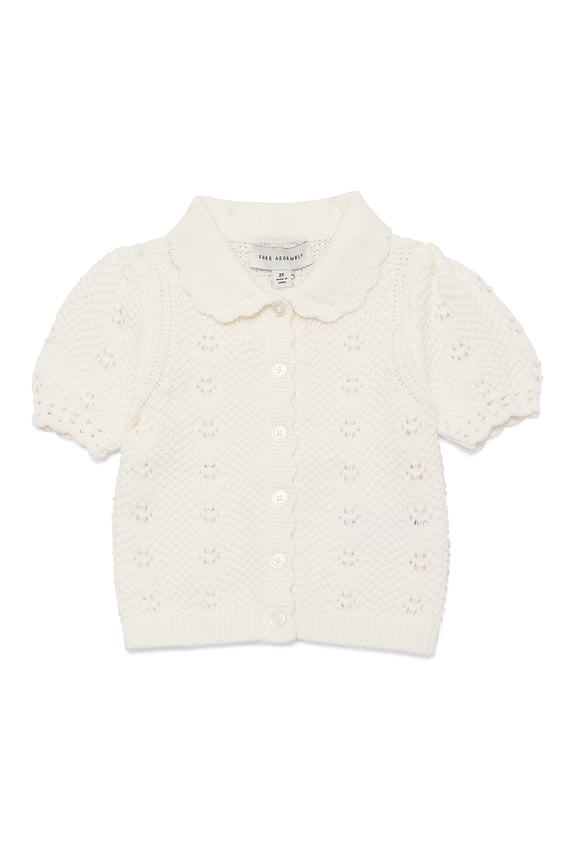 Kids and Toddler Cotton Pointelle Cardigan Sweater with Short Sleeves, Sizes 12M-3T and XS-XL