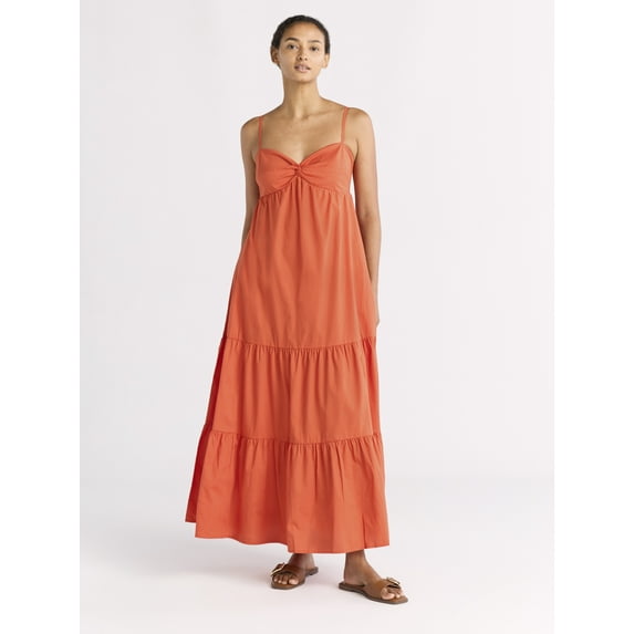 Free Assembly Women's Twist Front Cotton Maxi Dress, Sizes XS-XXXL