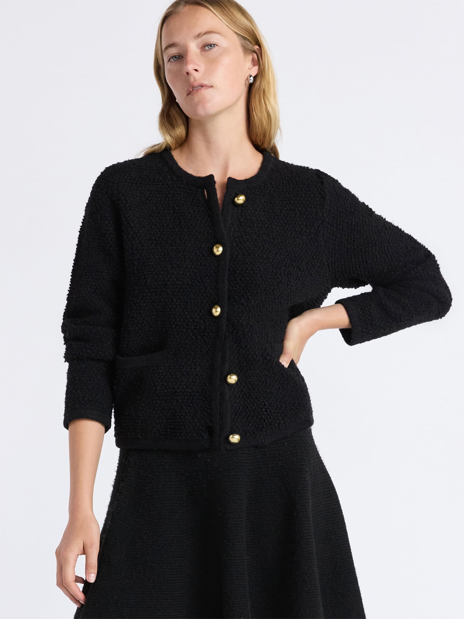 Free Assembly Women's Nubby Cardigan with Welt Pockets, Midweight, Sizes XS-XXL