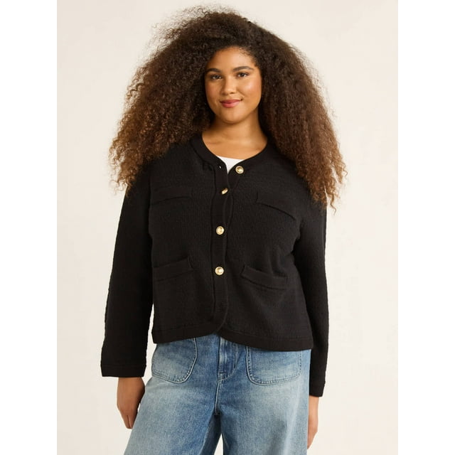Free Assembly Women s Plus Size Welt Pocket Cardigan Sweater