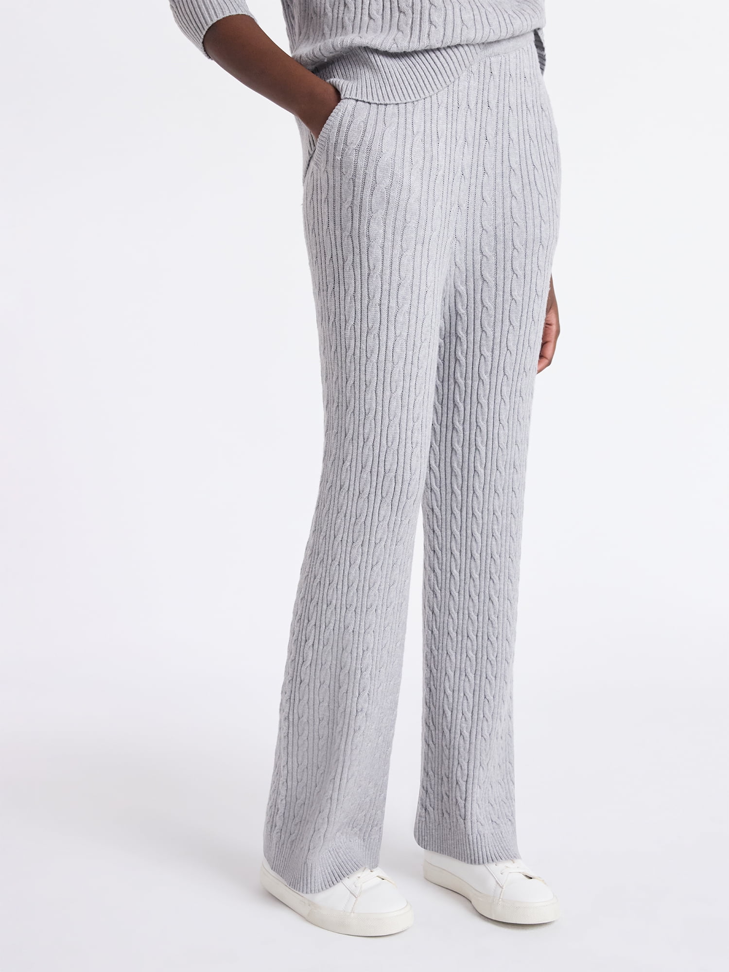 Free Assembly Women's Cozy Yarn Wide Leg Cable Knit Sweater Pants