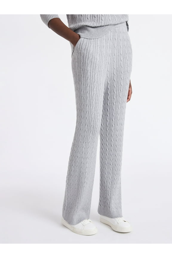 Women's Cozy Yarn Wide Leg Cable Knit Sweater Pants, Size XS-XXL