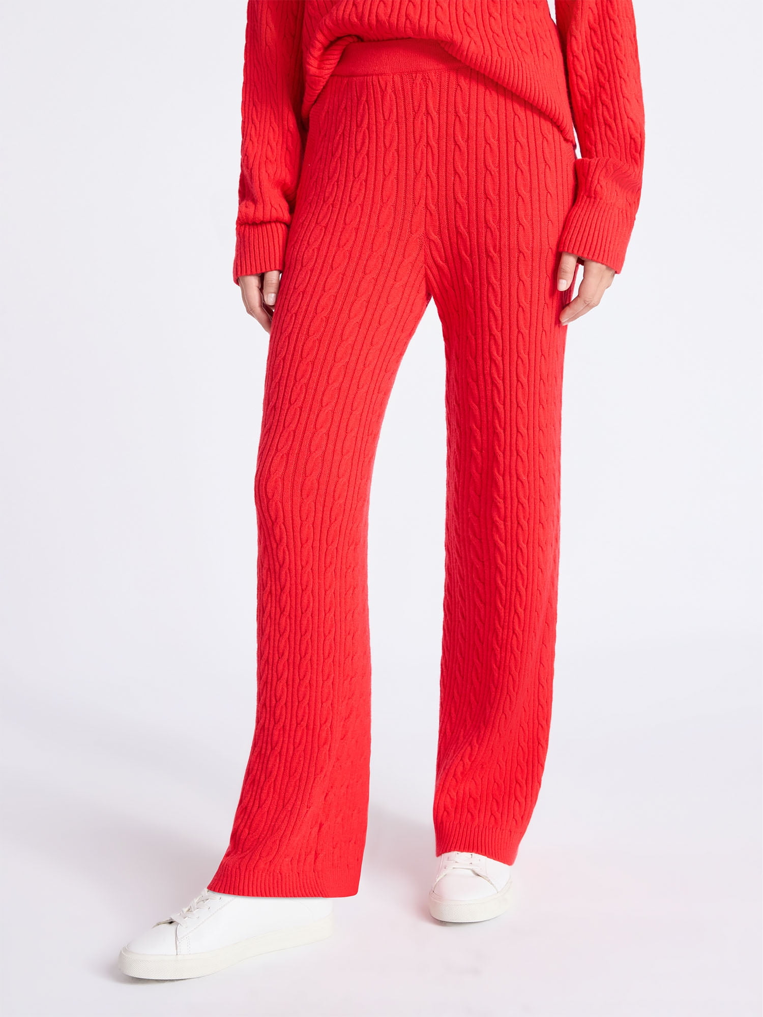 Free Assembly Women's Cozy Yarn Wide Leg Cable Knit Sweater Pants