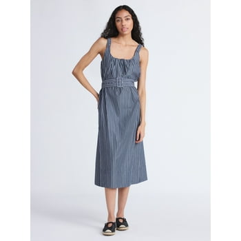 Free Assembly Women's and Women's Plus Belted Cotton Utility Midi Dress, Sizes XS-4X
