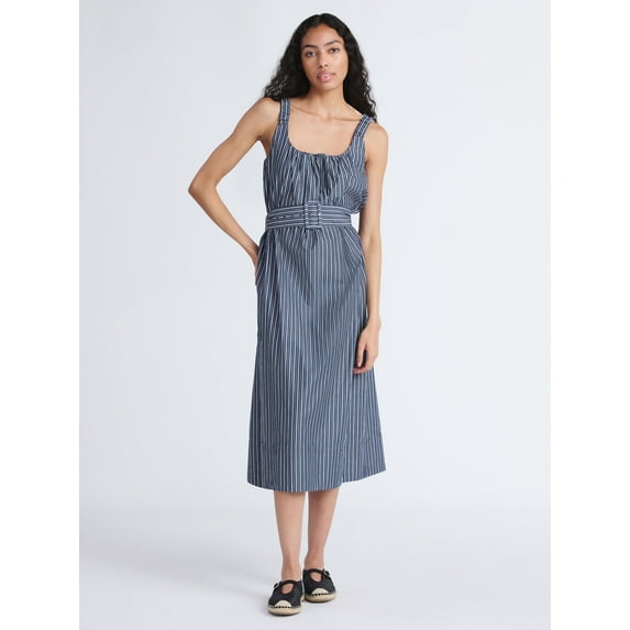 Free Assembly Women's and Women's Plus Belted Cotton Utility Midi Dress, Sizes XS-4X