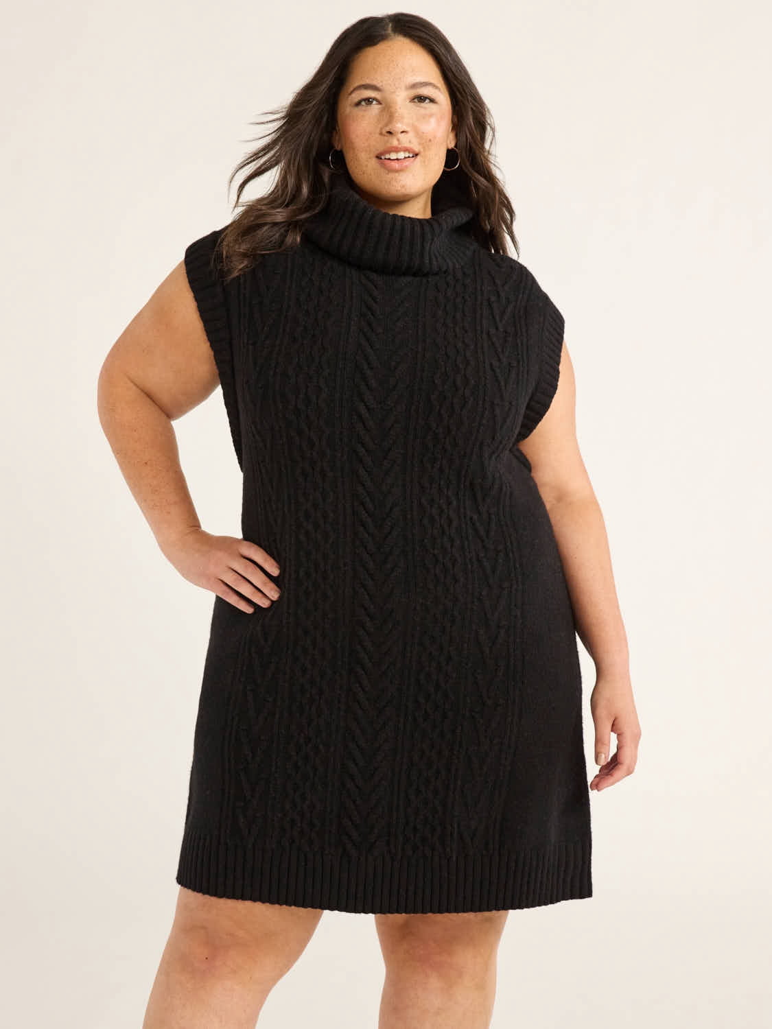 Free Assembly Woman's Sleeveless Cable Knit Mini Sweater Dress, Sizes 1X-4X  - Walmart.com