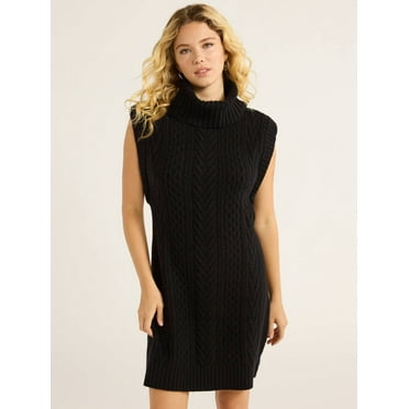 Free Assembly Woman's and Women's Plus Sleeveless Cable Knit Mini Sweater Dress, Sizes XS-4X