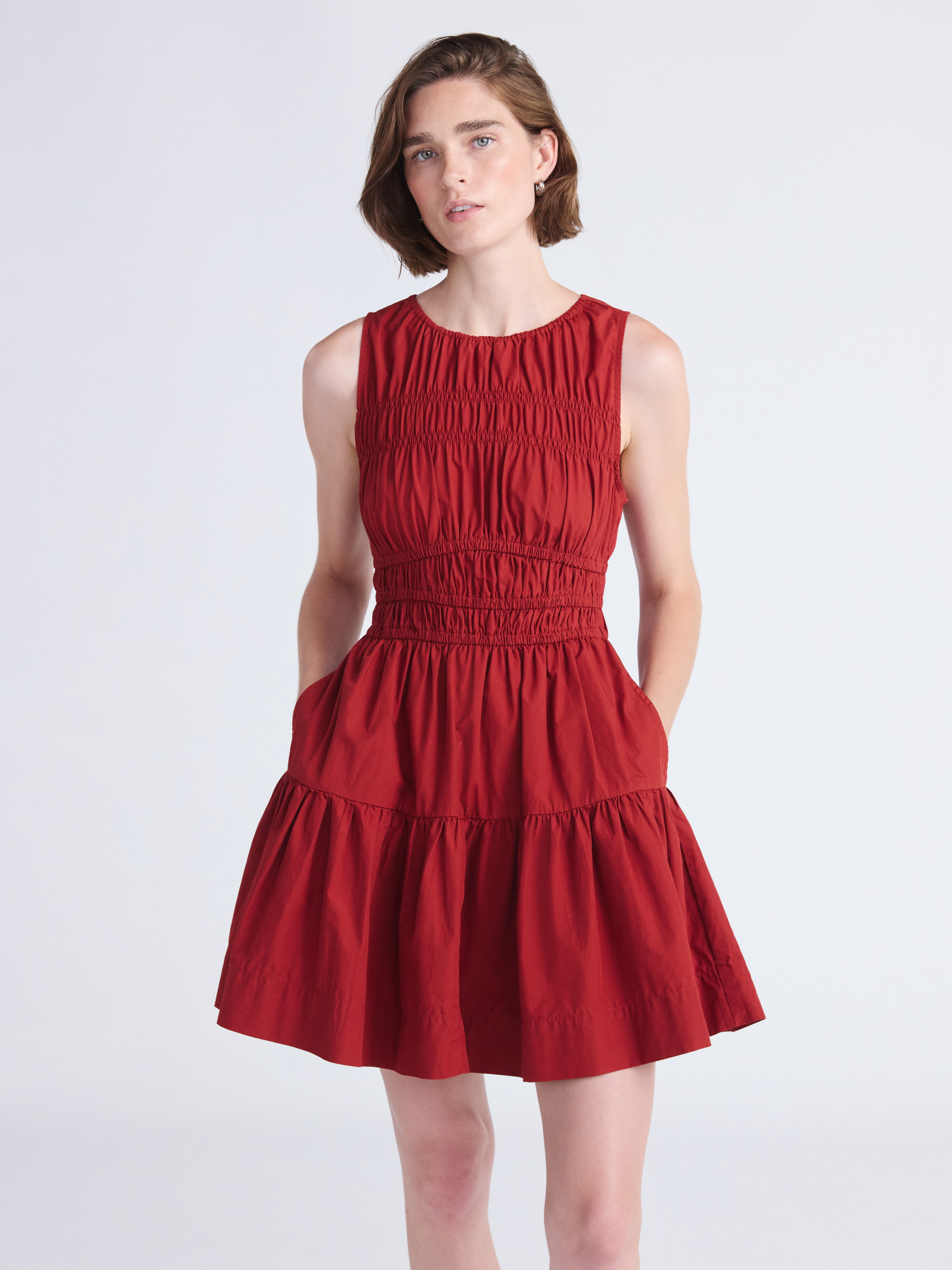 Free Assembly Women's Sleeveless Smocked Cotton Mini Dress with Back Tie, Sizes XS-XXL