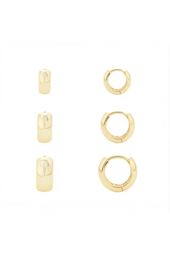 Women's 14K Gold Plated Hoop Earring Set, 3-Pairs