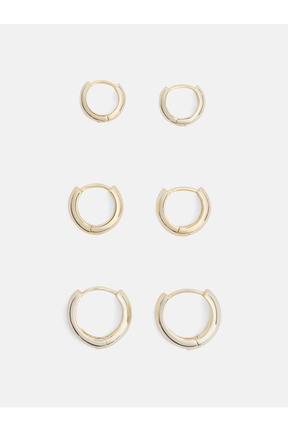 14K Gold Plated Endless Hoop Earring Set, 3-Pairs