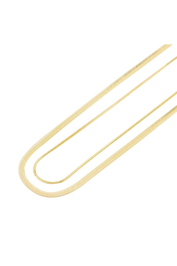 Women's 14K Gold Plated Herringbone Layered Necklace Set, 15" + 2" Extender; 16" + 2" extender, 2-Pieces