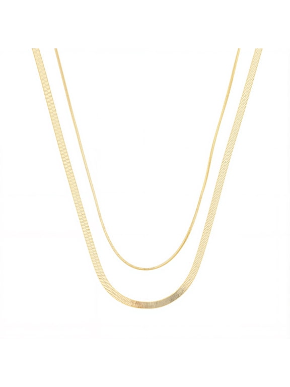 Women's Demi Fine 14K Gold Plated Herringbone Layered Necklace Set, 15" + 2" Extender; 16" + 2" extender, 2-Pieces