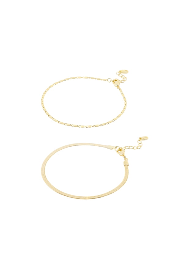Women's 14K Gold Plated Herringbone Layered Bracelet Set, 2-Piece
