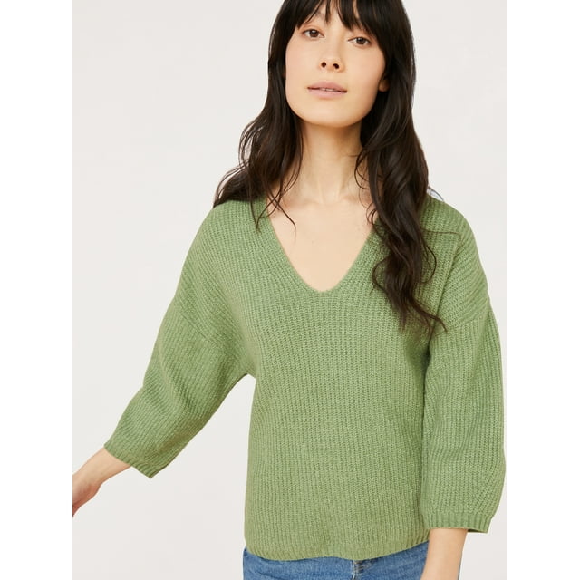 Free Assembly Women’s 3/4-Sleeve V-neck Sweater - Walmart.com