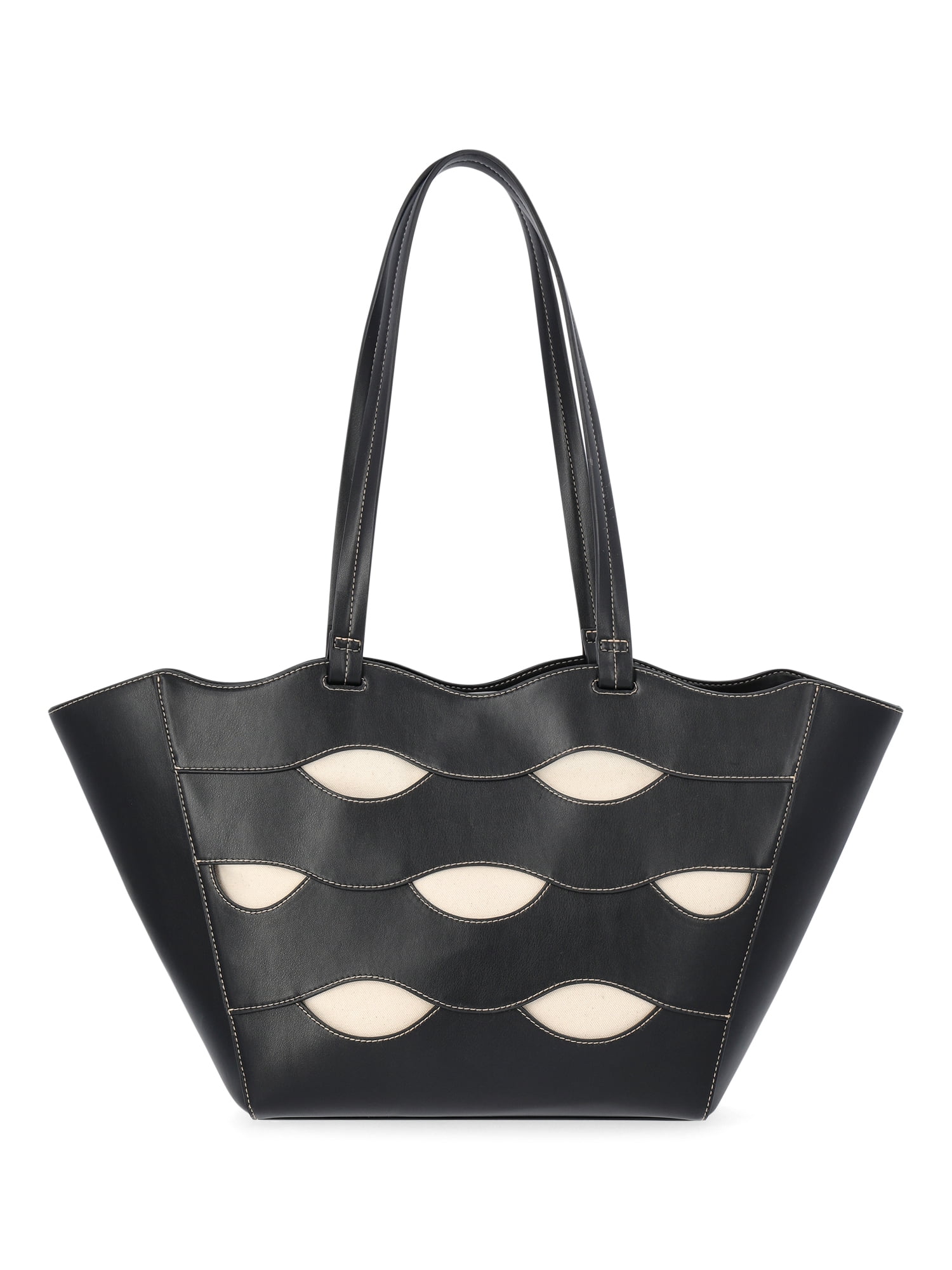 Free Assembly Women's Allegra Faux Leather Cut Out Tote Handbag, Black/Cream