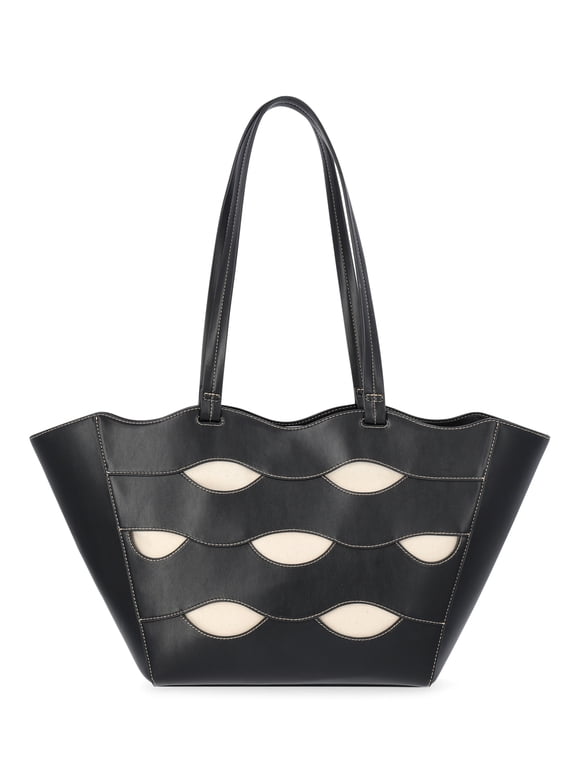 Women's Allegra Faux Leather Cut Out Tote Handbag, Black/Cream