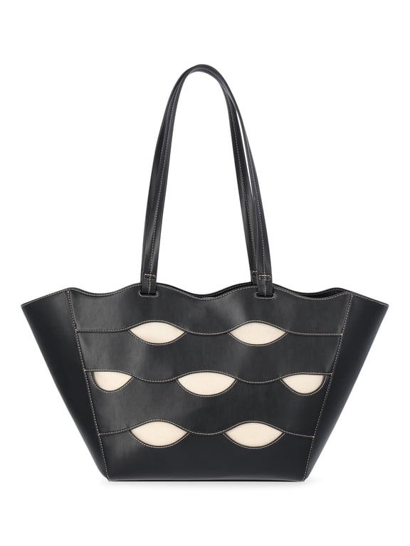 Women's Allegra Faux Leather Cut Out Tote Handbag, Black/Cream