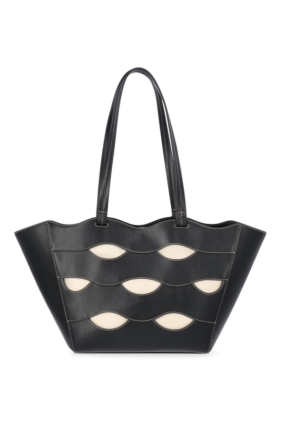 Women's Allegra Faux Leather Cut Out Tote Handbag, Black/Cream