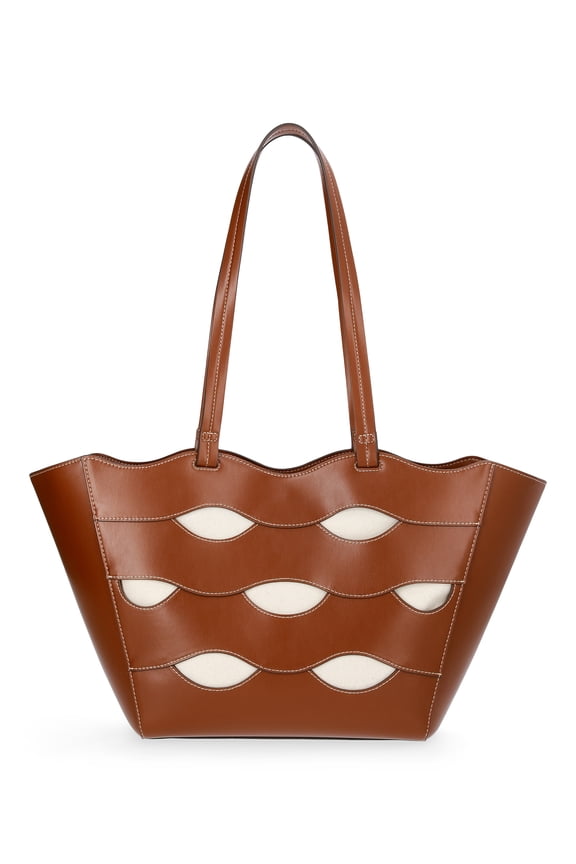 Women's Allegra Faux Leather Cut Out Tote Handbag, Cognac/Cream