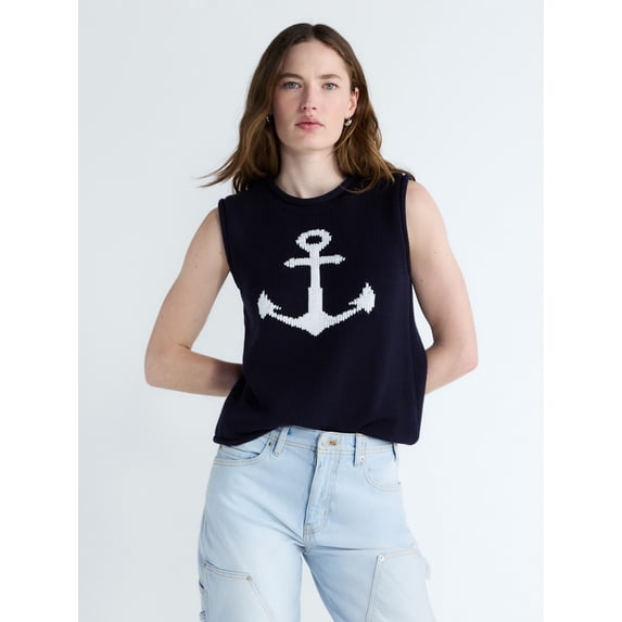 Free Assembly Women's and Women's Plus Roll Neck Sleeveless Cotton Sweater, Lightweight, Sizes XS-4X