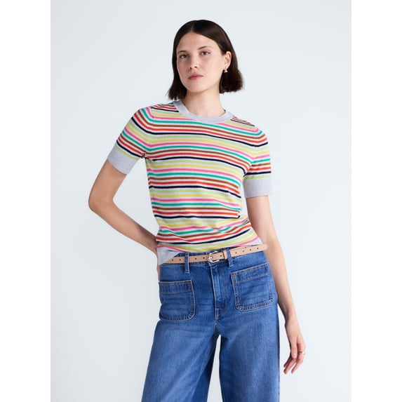 Free Assembly Women's and Women's Plus Cozy Yarn Sweater Tee with Short Sleeves, Sizes XS-4X