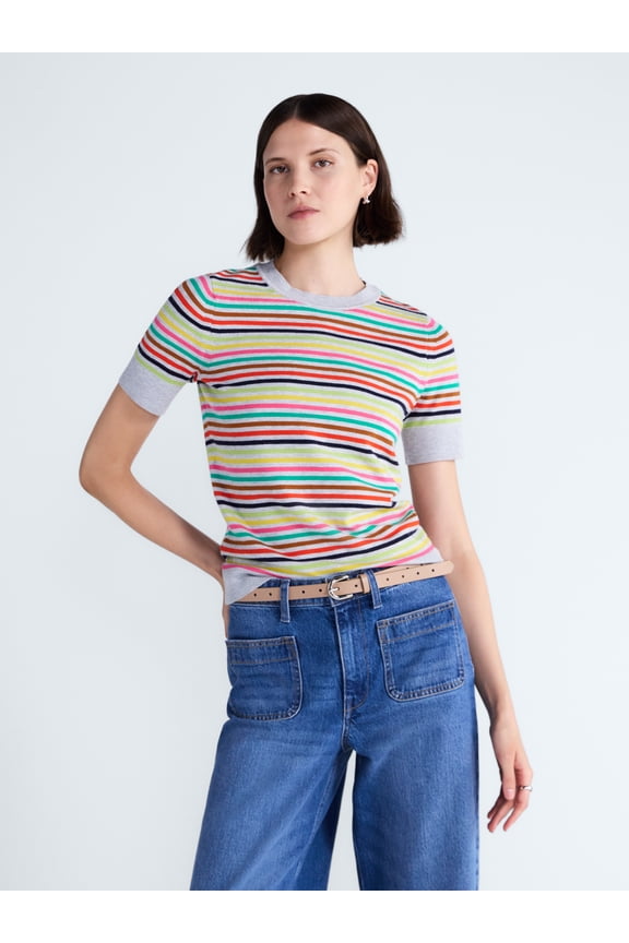 Women's and Women's Plus Cozy Yarn Sweater Tee with Short Sleeves, Sizes XS-4X