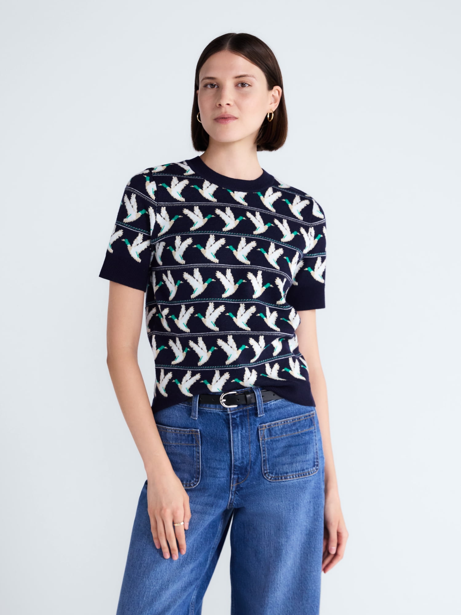 Free Assembly Women's and Women's Plus Cozy Yarn Sweater Tee with Short Sleeves, Sizes XS-4X