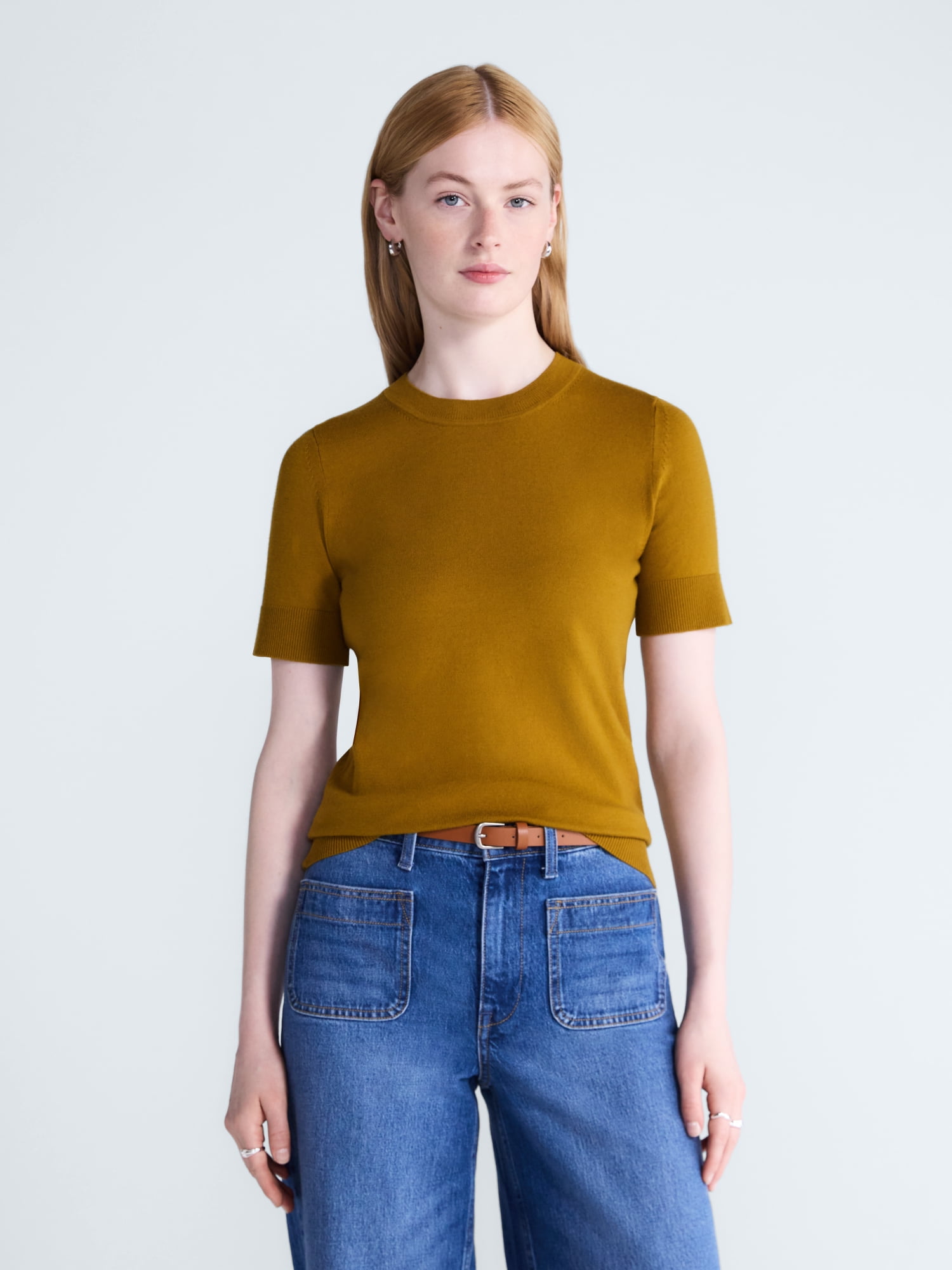 Free Assembly Women's and Women's Plus Cozy Yarn Sweater Tee with Short Sleeves, Sizes XS-4X