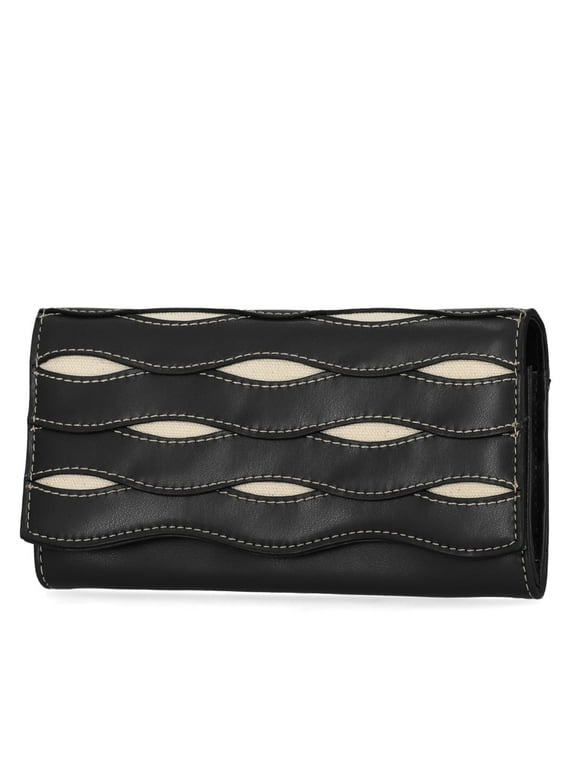 Women's Avery Flap Wallet,Black and Cream