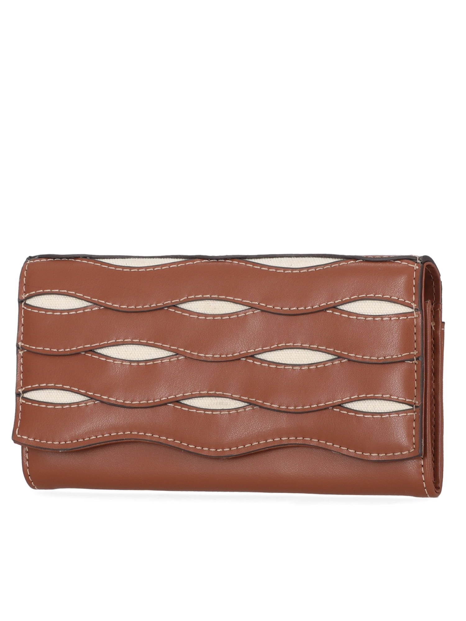 Women's Avery Cut Out Clutch Wallet, Cognac Brown and Cream