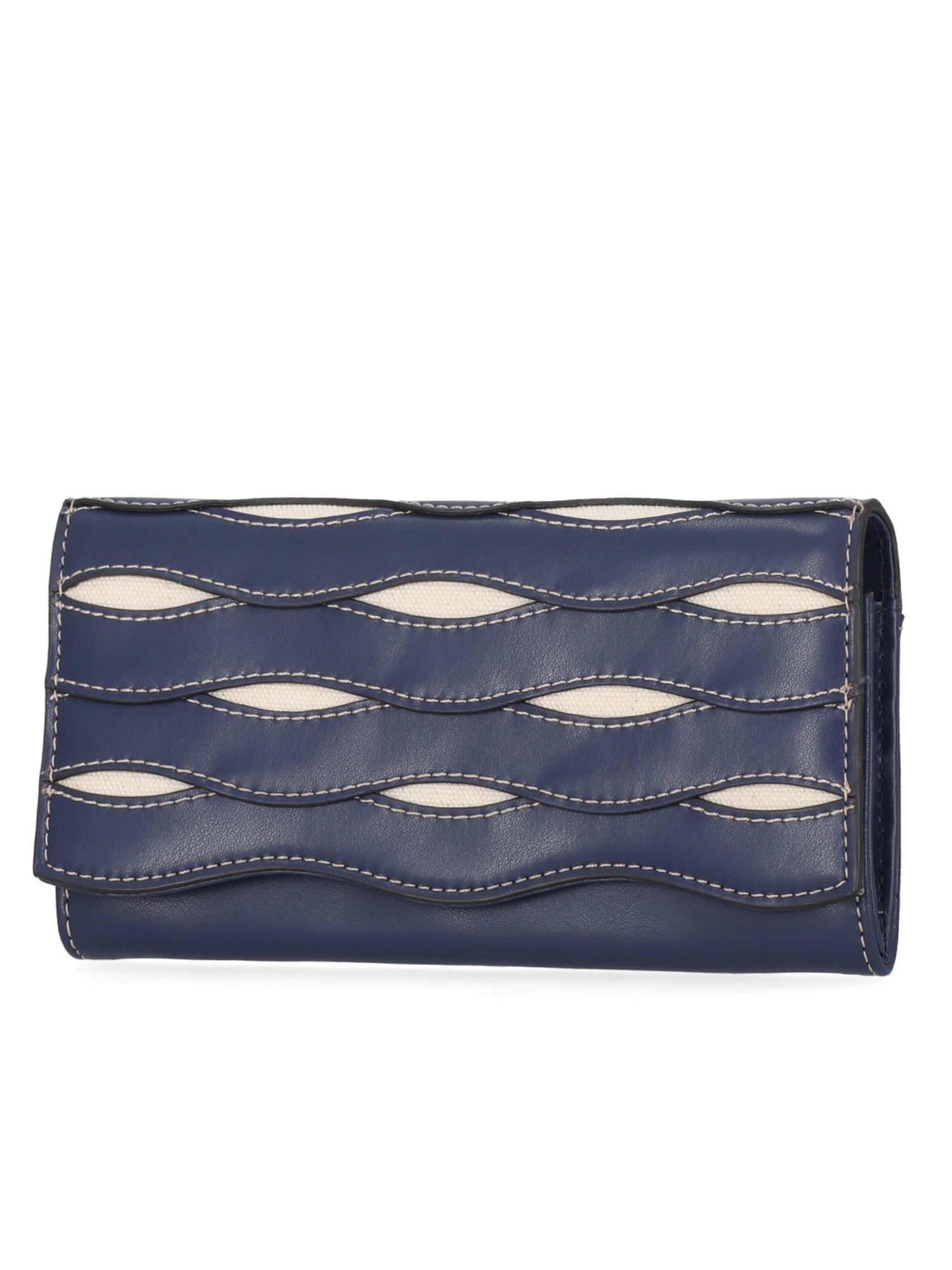 Free Assembly Women's Avery Cut Out Clutch Wallet, Dark Denim and Cream