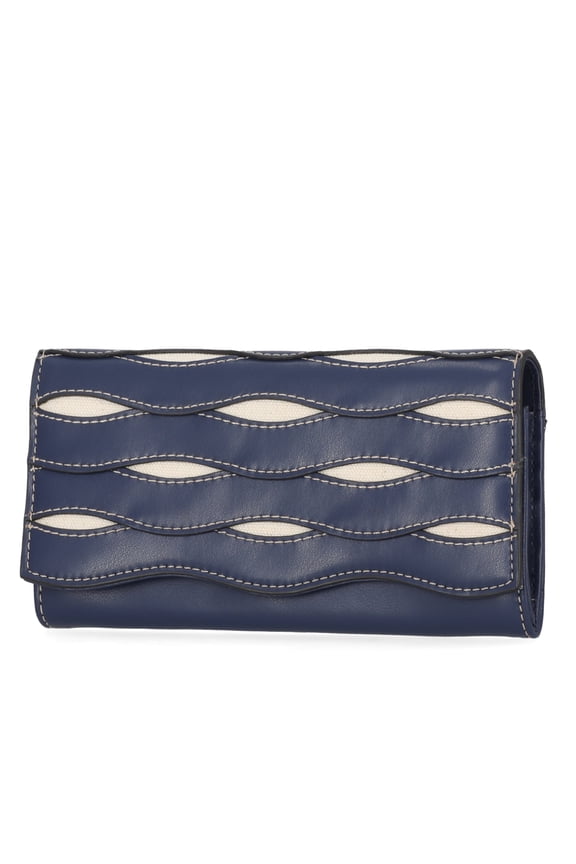 Women's Avery Cut Out Clutch Wallet, Dark Denim and Cream