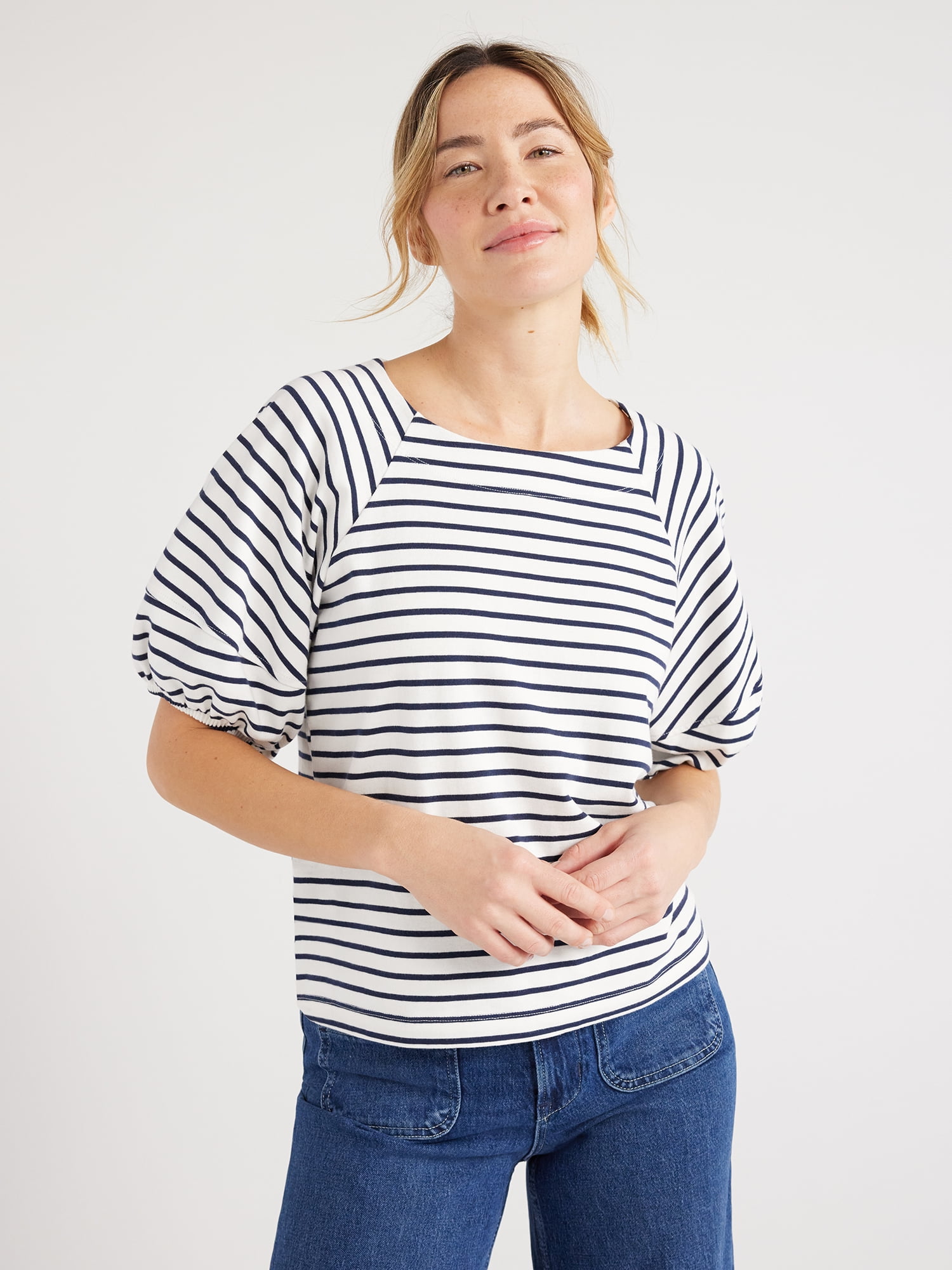 Free Assembly Women's Cotton Balloon Sleeve Tee, Sizes XS