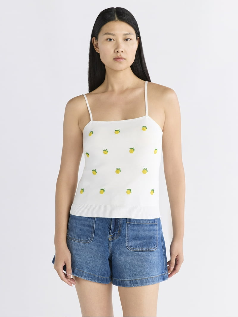 Free Assembly Women's Beaded Tank Top Sweater, Sleeveless, Soft