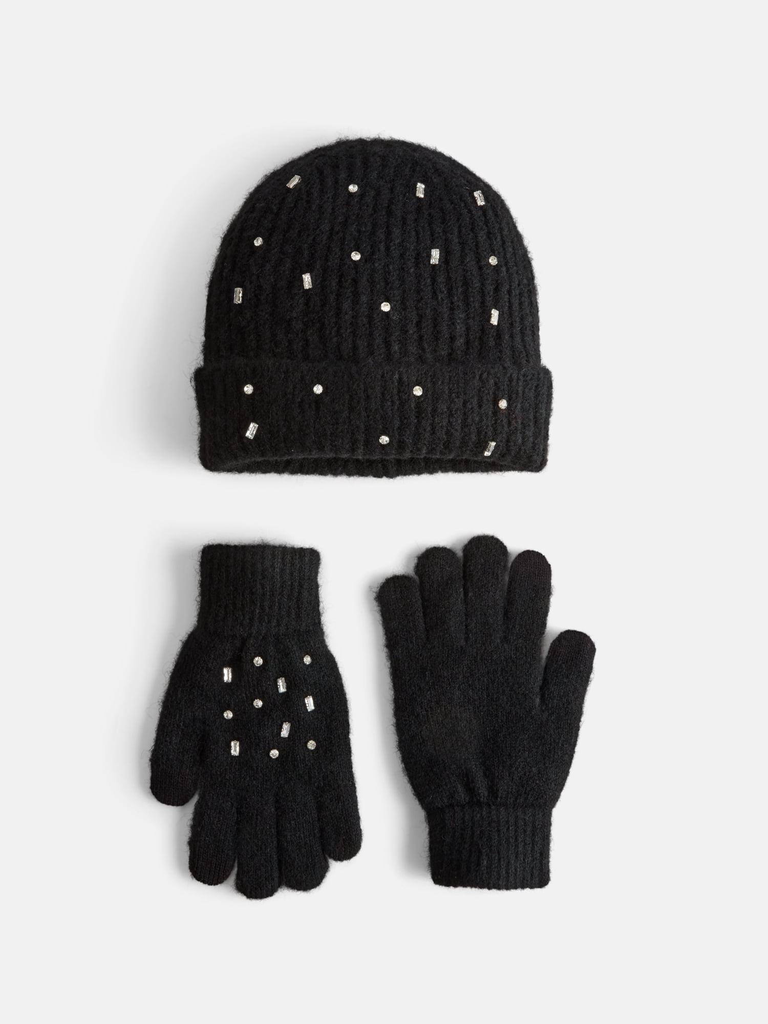 Free Assembly Women's Beanie Glove Set, Black Soot