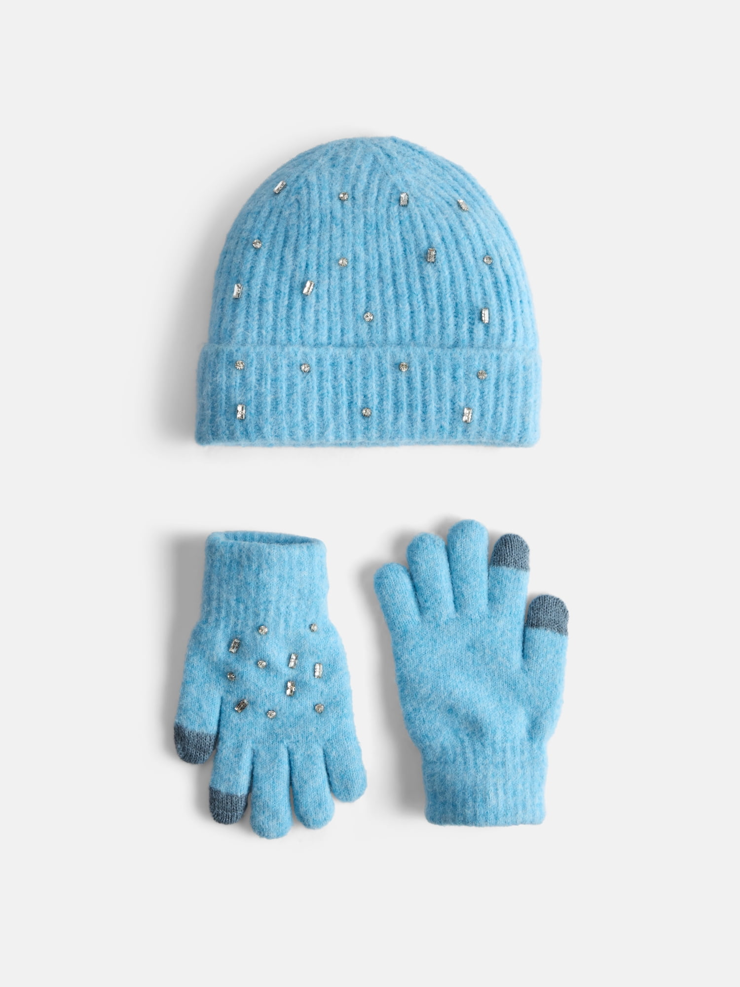 Free Assembly Women's Beanie Glove Set, Cirrus Blue