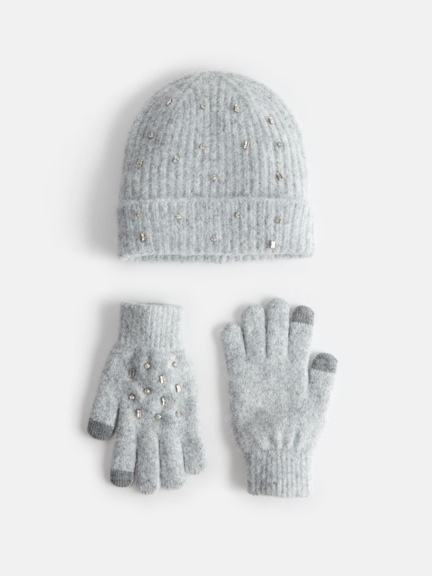 Free Assembly Women's Beanie Glove Set, Light Grey Heather