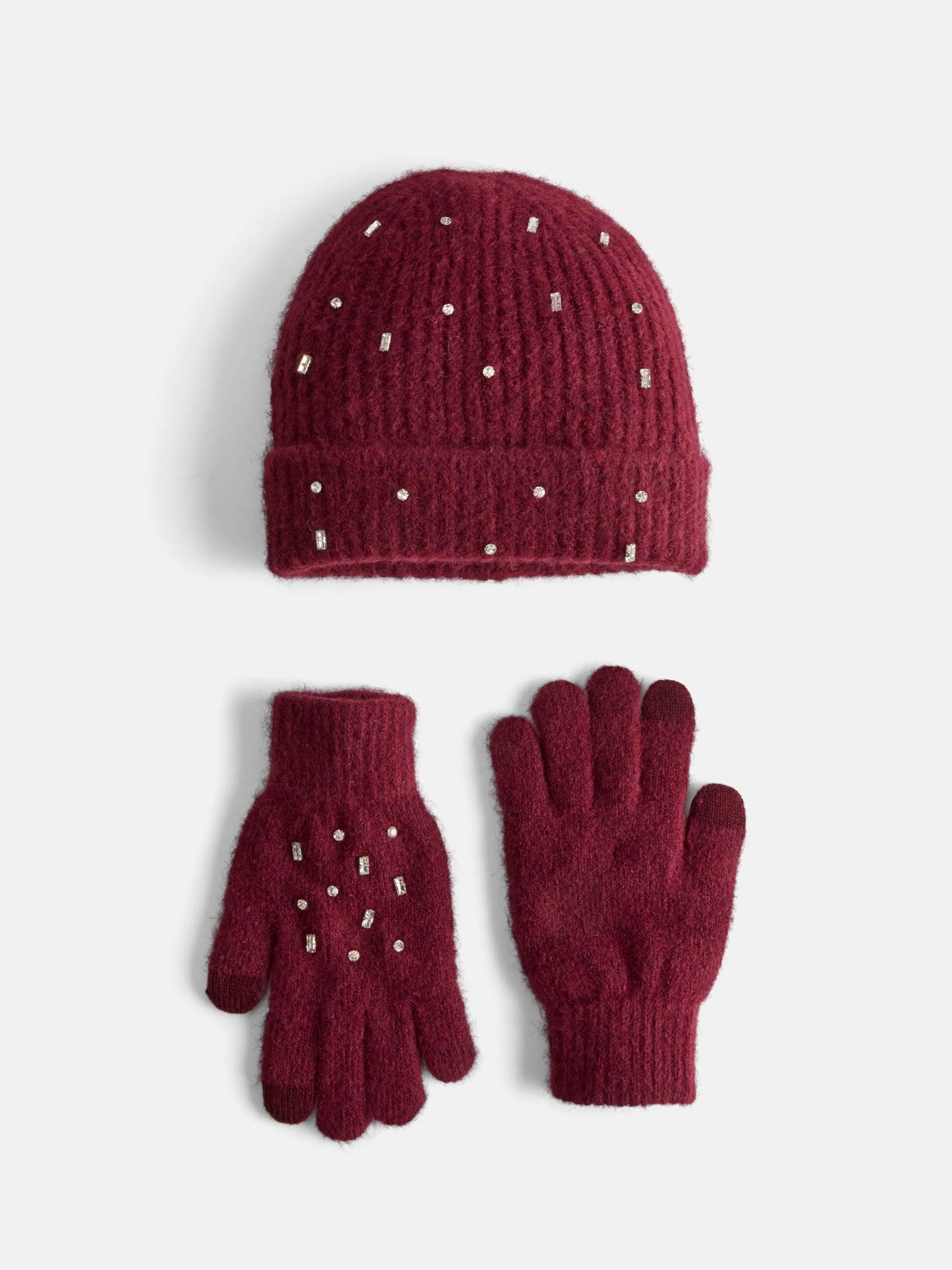 Free Assembly Women's Beanie Glove Set, Merlot Wine