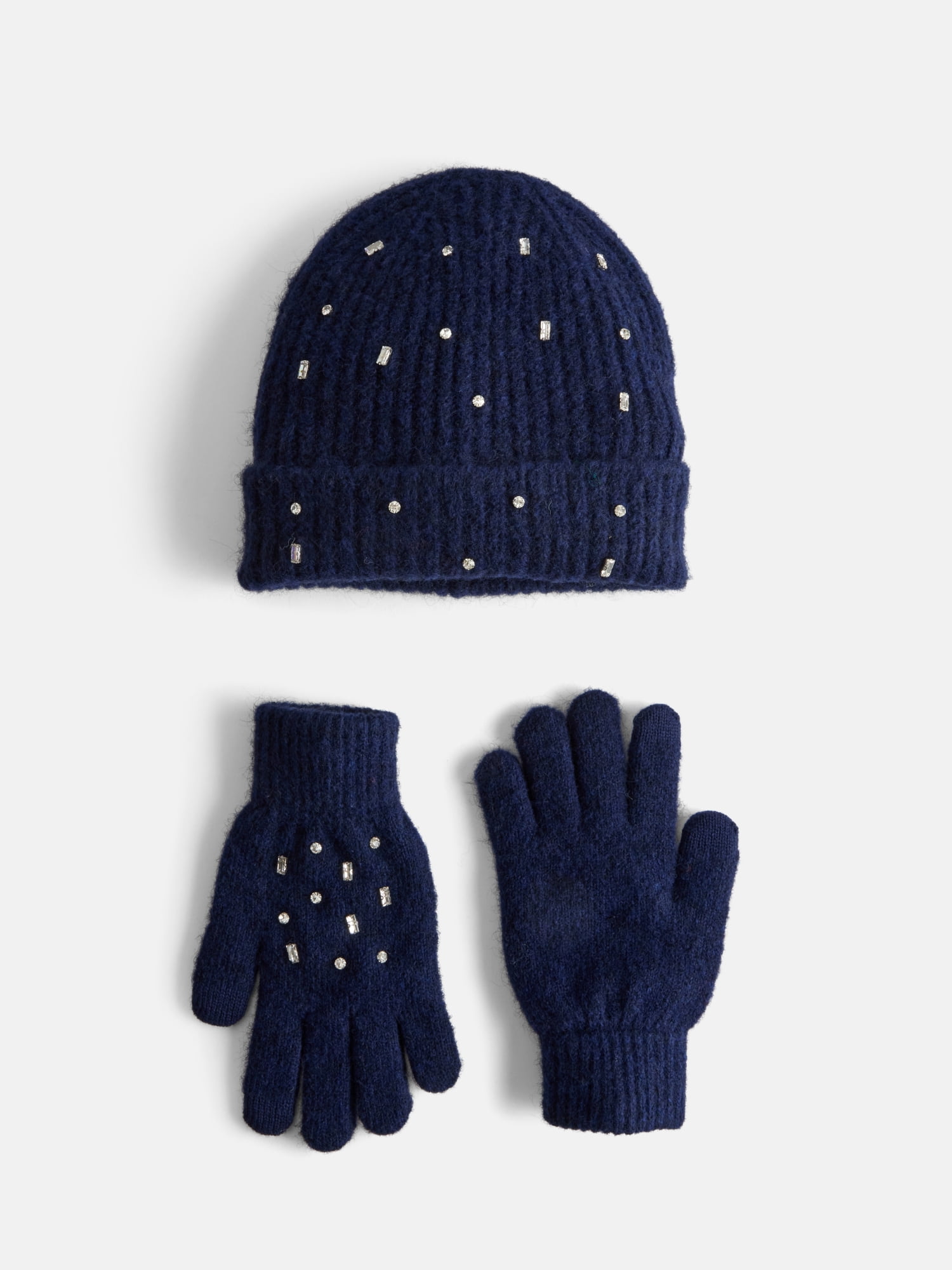 Free Assembly Women's Beanie Glove Set, Navy