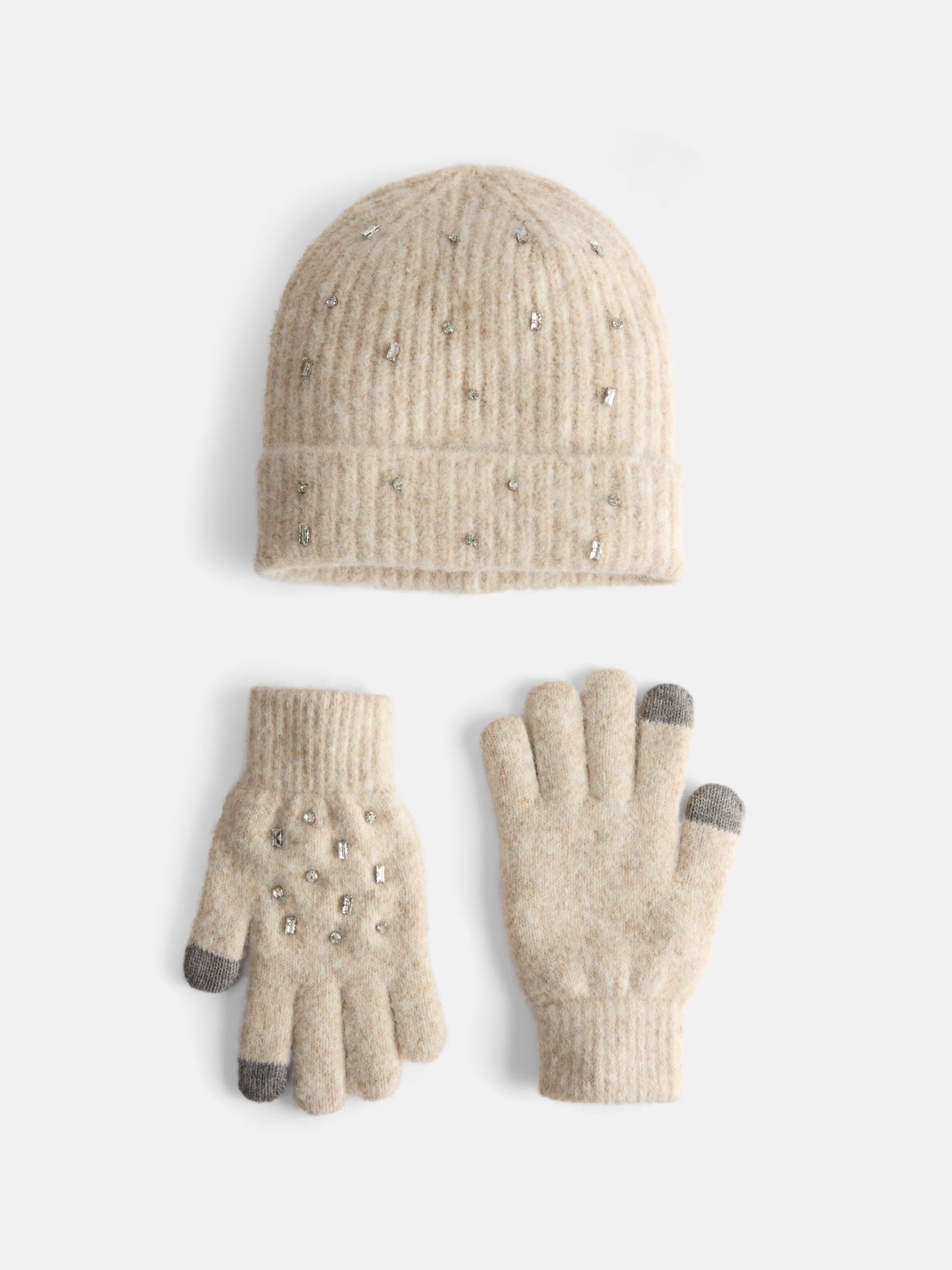 Free Assembly Women's Beanie Glove Set, Oatmeal Heather