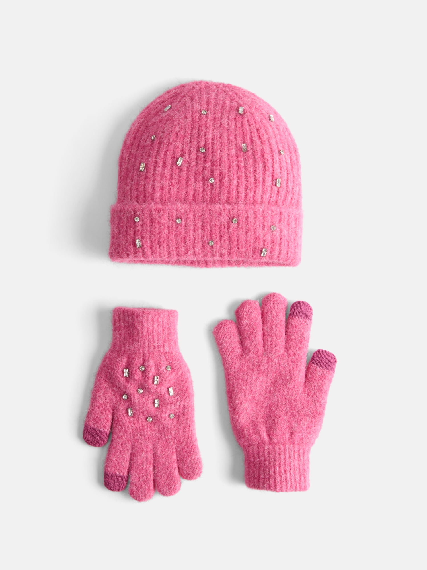 Free Assembly Women's Beanie Glove Set, Pink Cheer