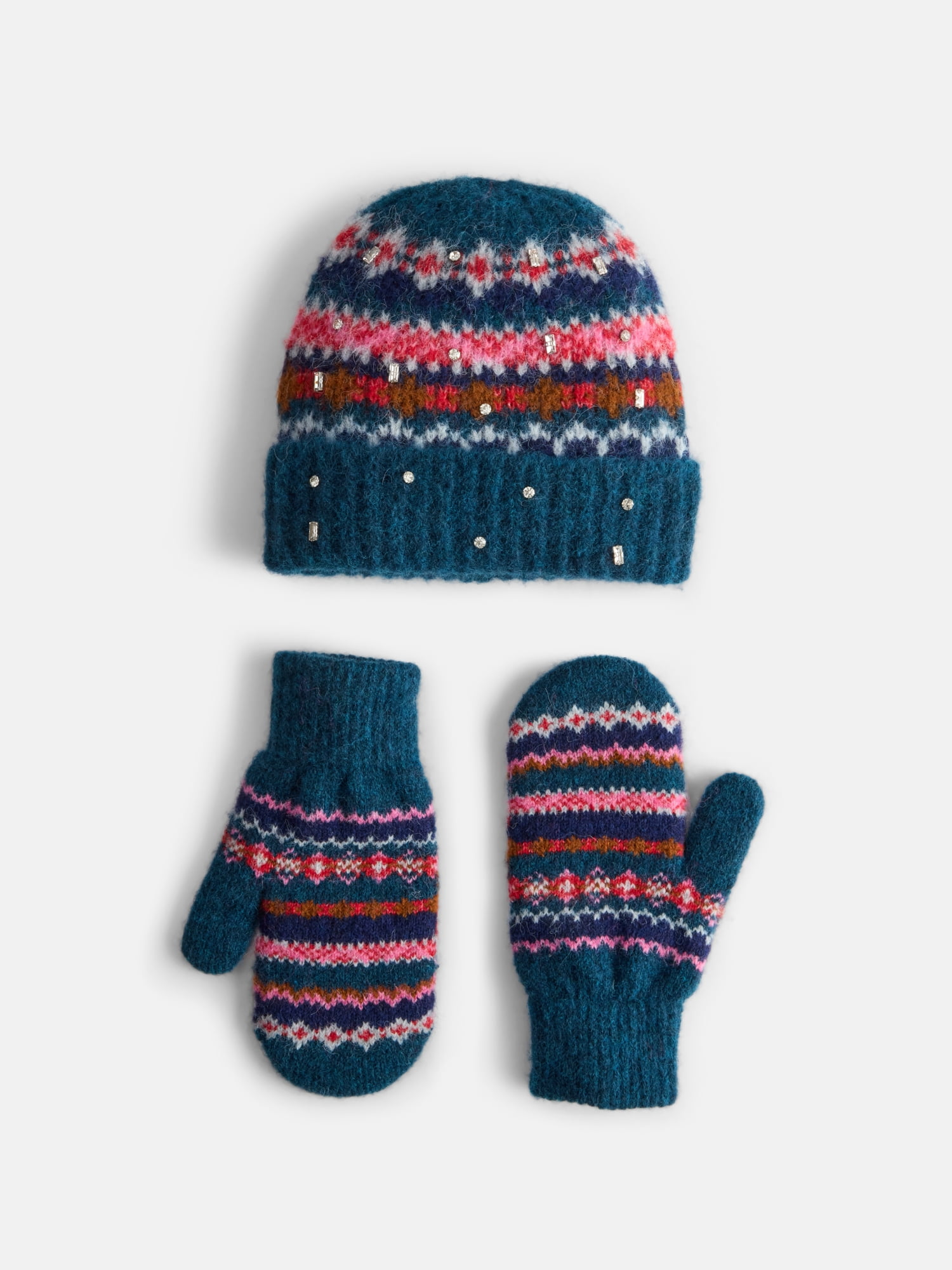 Free Assembly Women's Beanie Mitten Set, Dark Blue